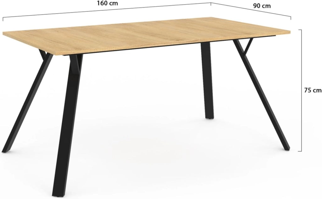 YSEULT mesa de comedor para 8 en madera y negro 160 cm diseño industrial