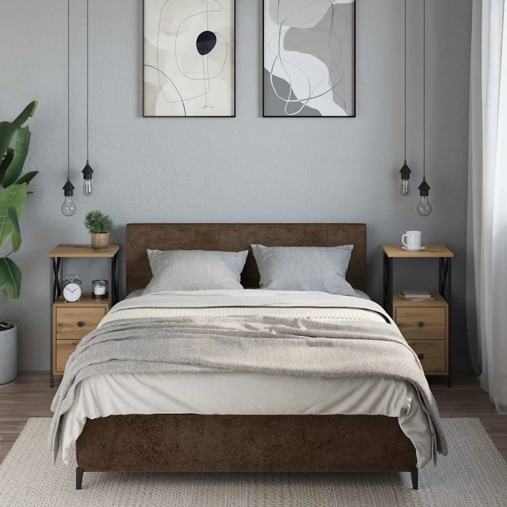 Set di 2 Comodini | Armadio da Notte | Mobiletto da notte Rovere Artigianale 34x35,5x70 cm Legno Multistrato