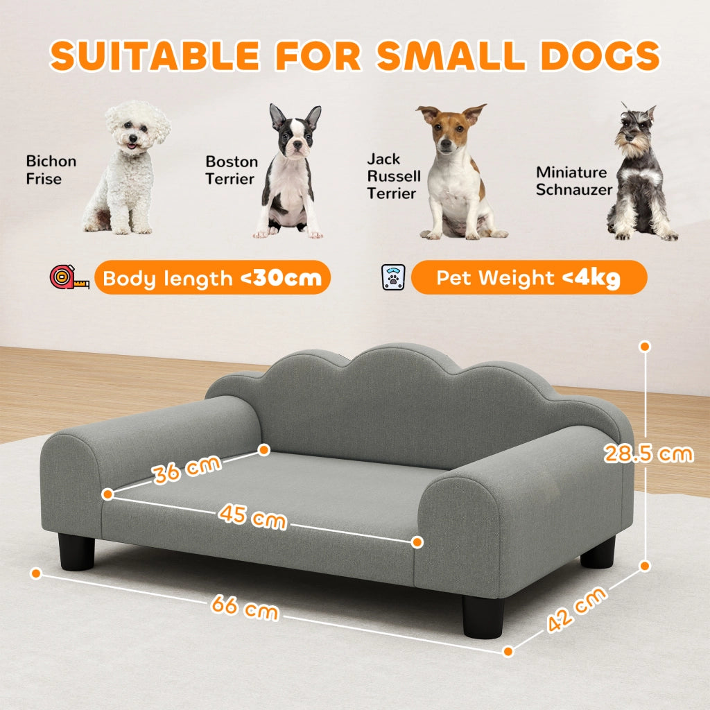 Cuccia Divano per Cani con Braccioli 66x42x28,5 cm in Tessuto French Terry Grigio
