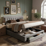 Letto 160 x 200 cm in velluto grigio con vano contenitore