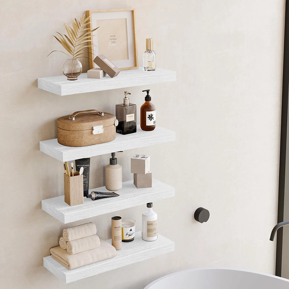 Kit 4 Mensole da Parete con gancio 40x14 H 3 cm Legno MDF Bianco