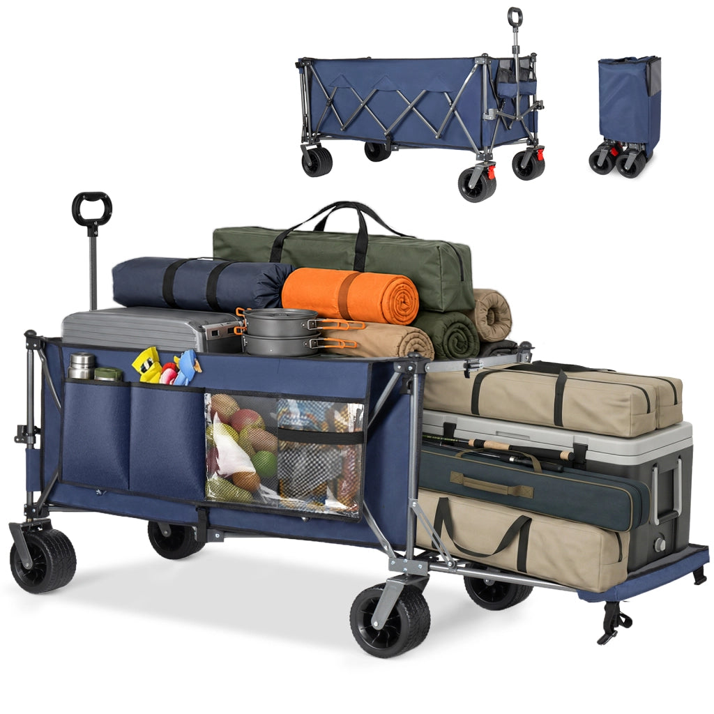 CARRELLO PIEGHEVOLE 180 cm Blu in Acciaio con sponda posteriore estensibile