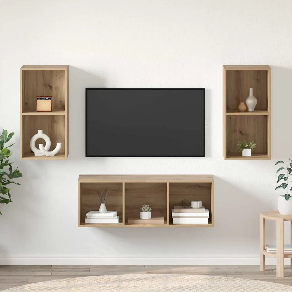 Set mobile TV 3 pz Rovere artigianale Legno ingegnerizzato 3393380