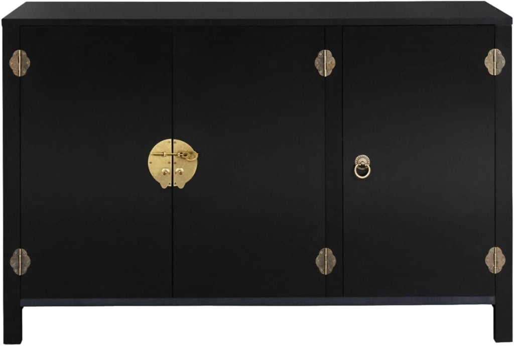 Credenza bassa a 3 ante, legno nero YANG