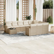 Set Divani da Giardino 11 pz con Cuscini Beige in Polyrattan
