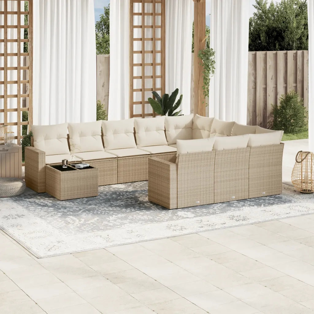 Set Divani da Giardino 11 pz con Cuscini Beige in Polyrattan
