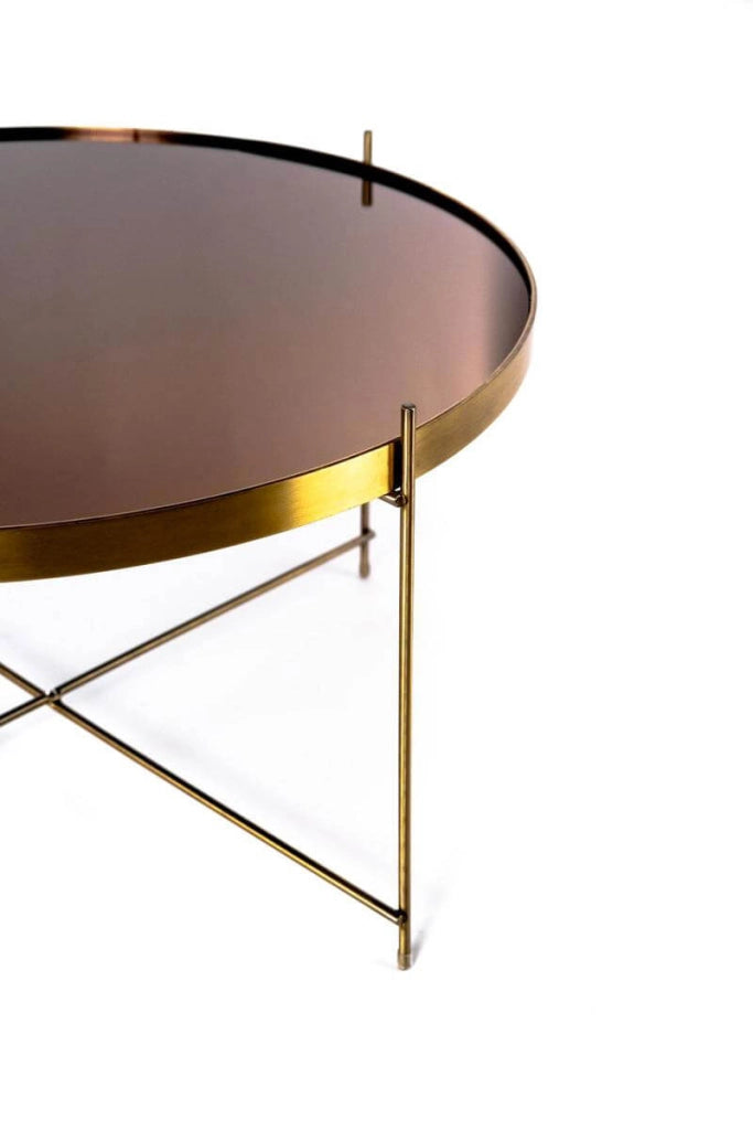 Tavolino da Giardino Ø70x40 cm in Metallo Top in Vetro Ottone Lucido