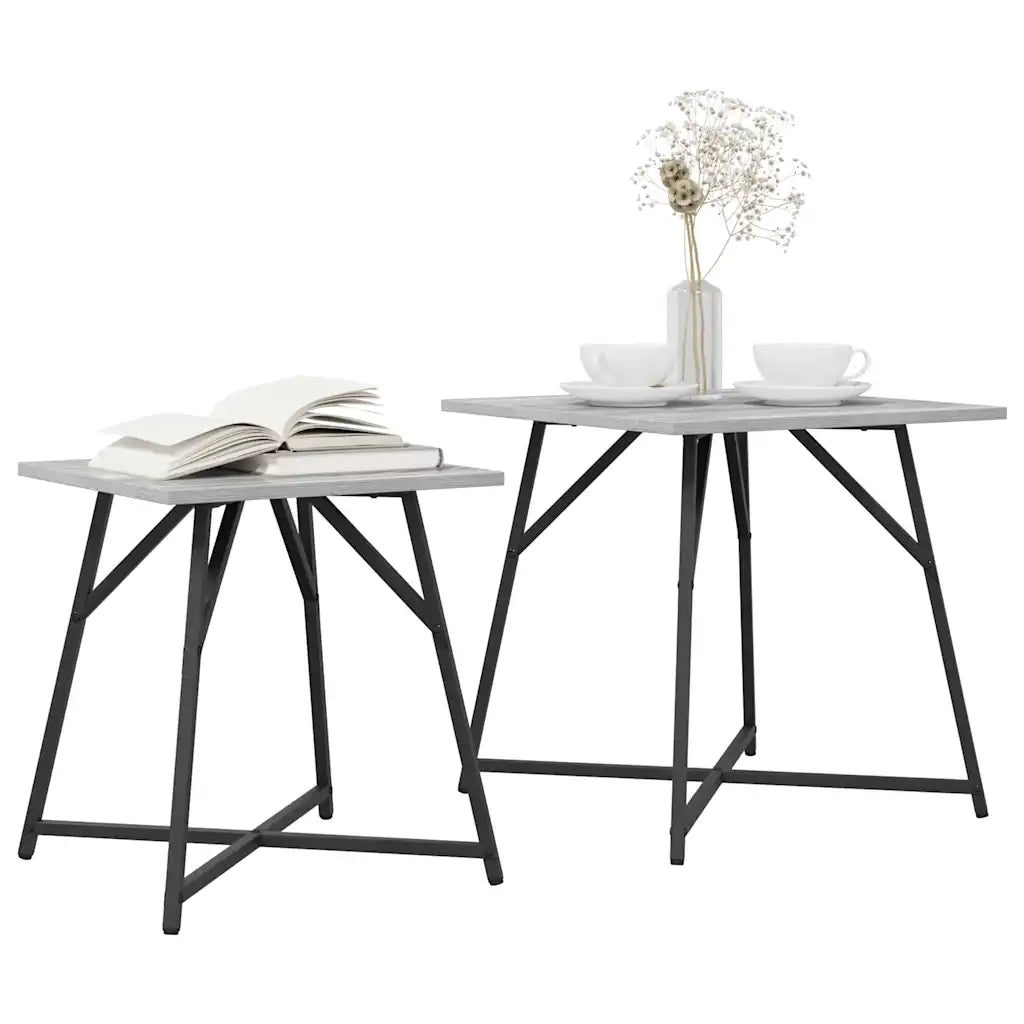 Set tavolini 2 pcs Grigio Sonoma e Nero 869729
