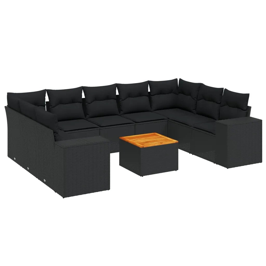 Set Divani da Giardino 10pz con Cuscini in Polyrattan Nero 3257917