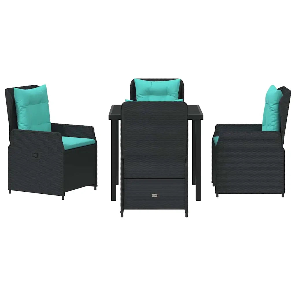 Set da Pranzo per Giardino con cuscino 5 pcs Nero Poly Rattan 3381038