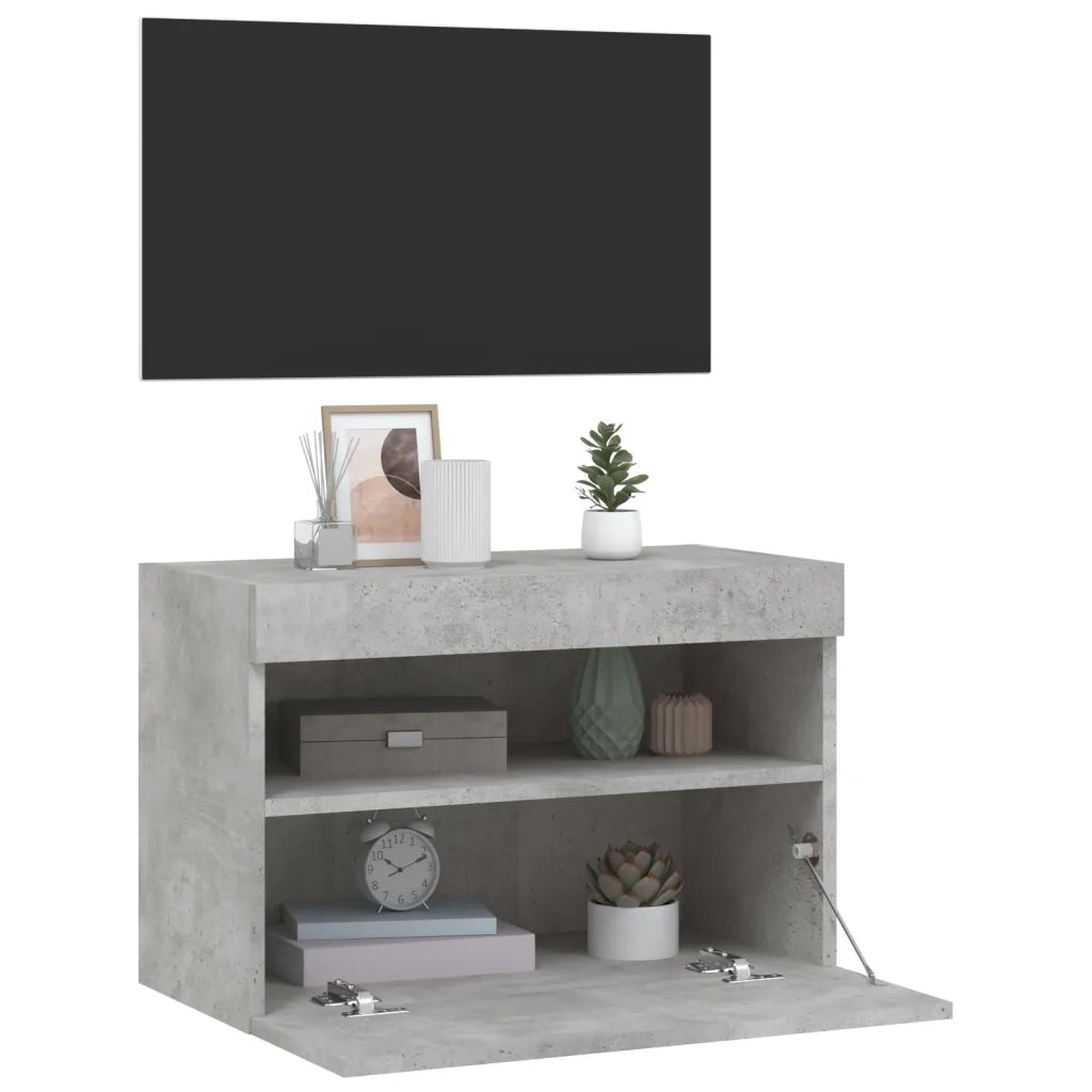 Mobile TV a Parete con Luci LED-Mobile TV a Muro Grigio Cemento 60x30x40 cm