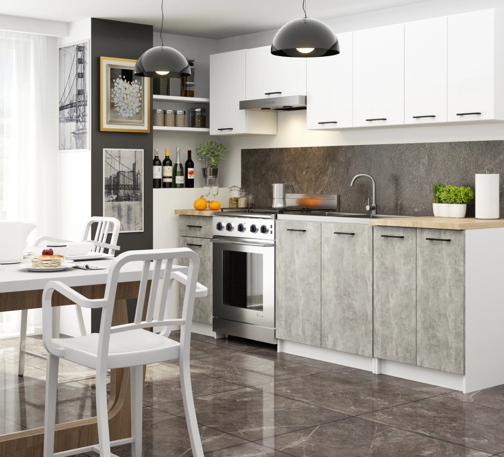 Mobile cucina modulare con piano di lavoro AKORD OLIWIA Bianco 60 cm 2 ante inserto frontale Cemento 60x46x85 cm