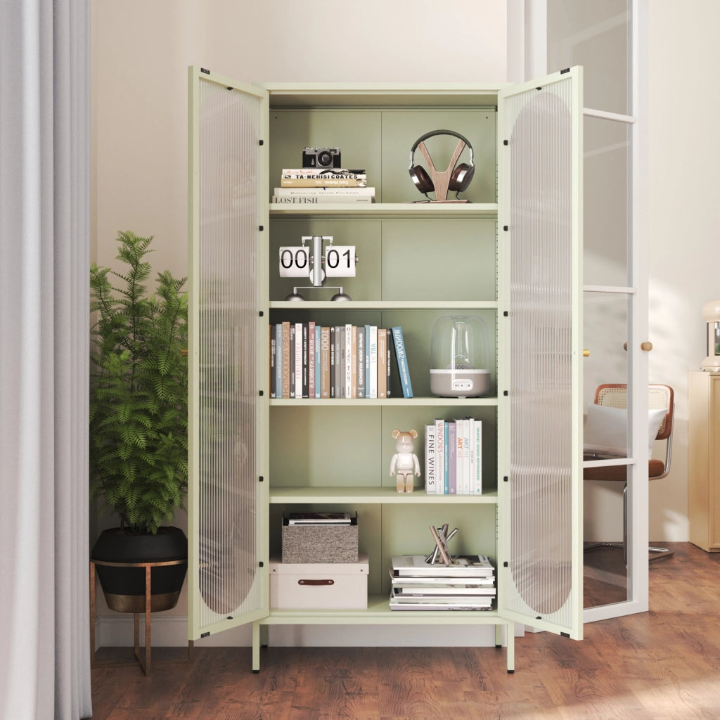 Armadio in metallo e vetro verde lime 180cm YASMINE