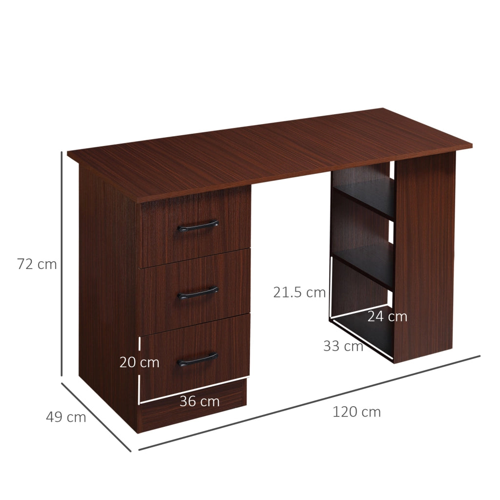 EasyComfort Scrivania per Ufficio con 3 Cassetti e 3 Ripiani Aperti in Legno, 120x49x72cm, Noce