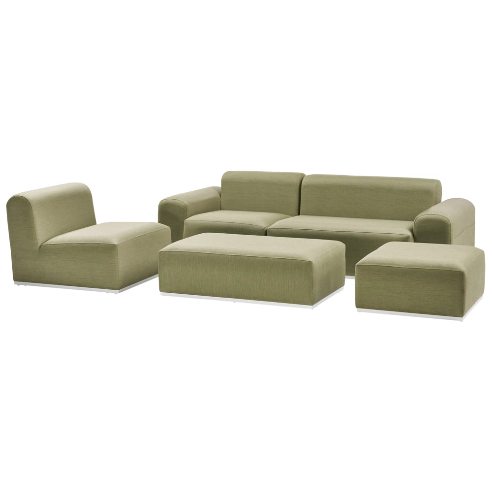 Set da salotto modulare in tessuto per esterni 7 posti reversibili con struttura in alluminio verde oliva stile elegante