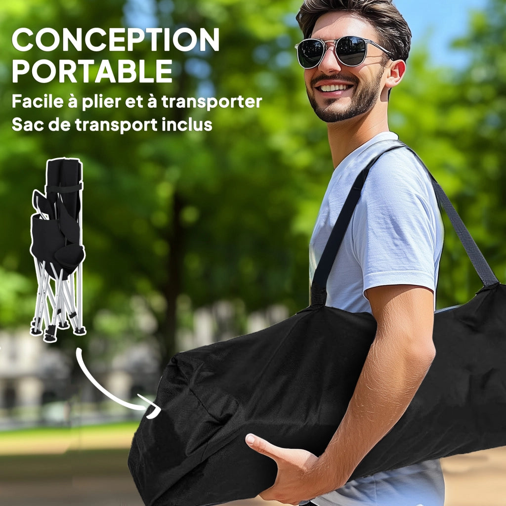 Sedia da camping pliante inclinabile con appoggiapiedi, porta bicchiere e sacco ¨C zephmum ¨C nero