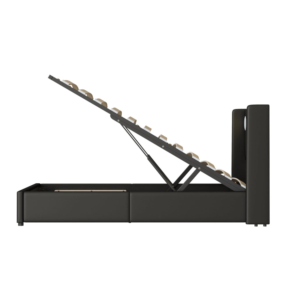 Letto imbottito per bambini 90x200 cm in PU nero con LED; Bluetooth e contenitore