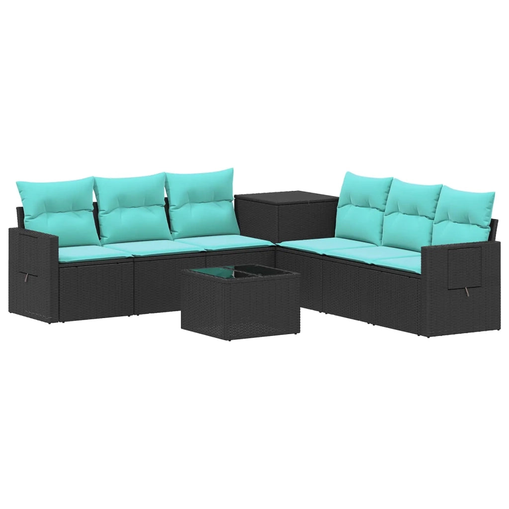 Set di divani 8 pz Nero e Blu Rattan sintetico e Acciaio 3448370