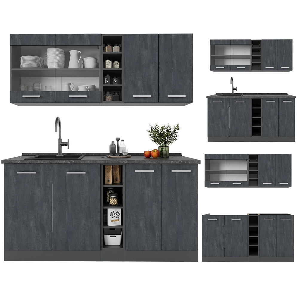 Vicco Cucina completa Calcestruzzo nero/antracite 160 cm PT Rovere