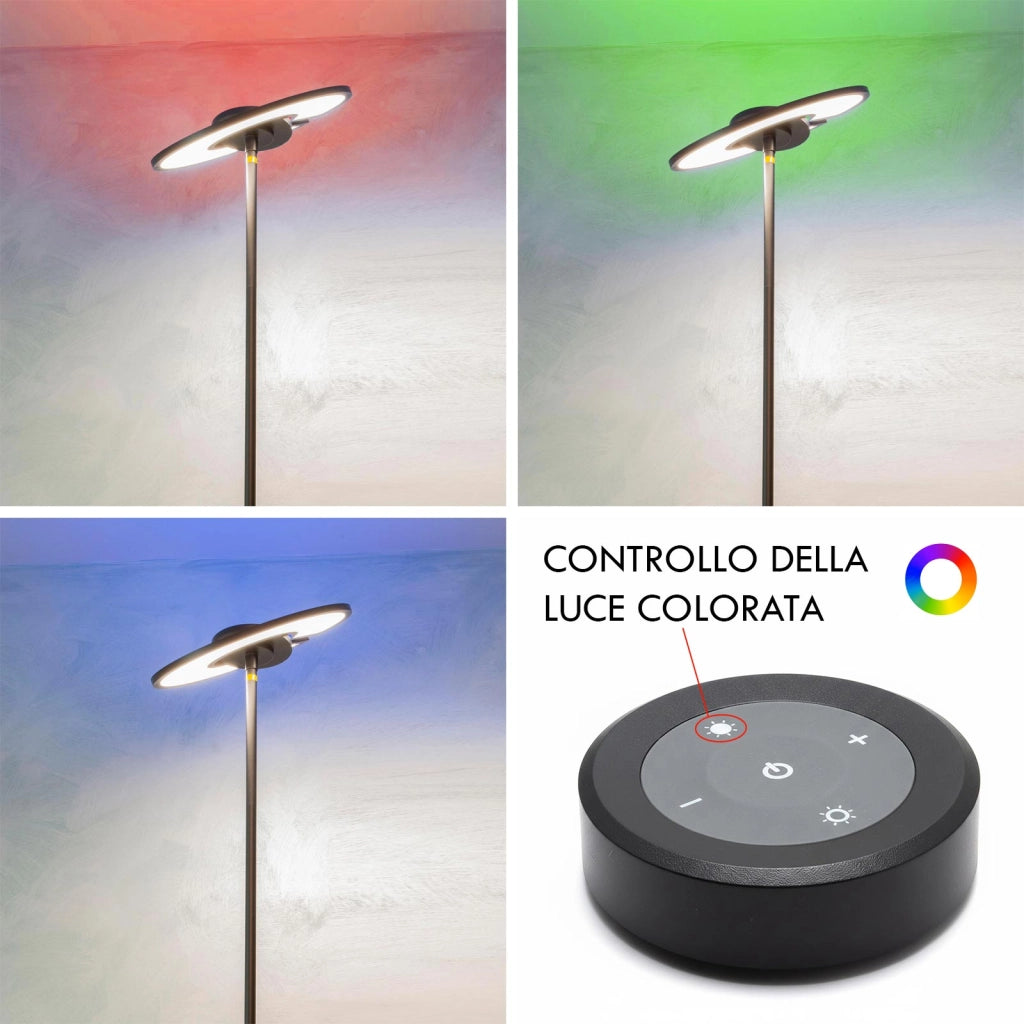 Piantana Nera LED 48W Dimmerabile CCT RGB Lampada da Terra Orientabile 360 gradi Telecomando Luce Ufficio Salotto 2mt