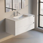 Mobile bagno sospeso Soho colore bianco opaco con cassetti effetto cannettato 100x45x50H