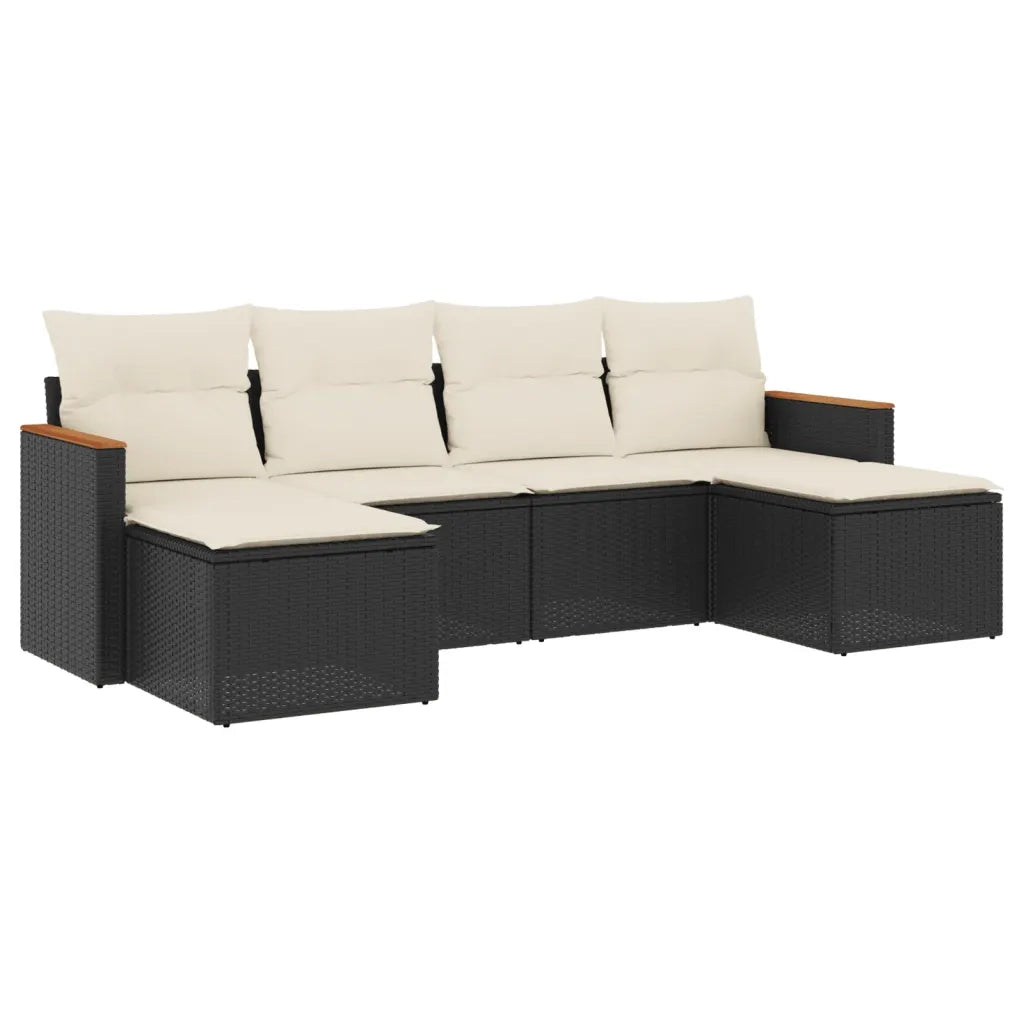 Set Divano da Giardino 6 pz | Set Salotto da Giardino con Cuscini Nero in Polyrattan
