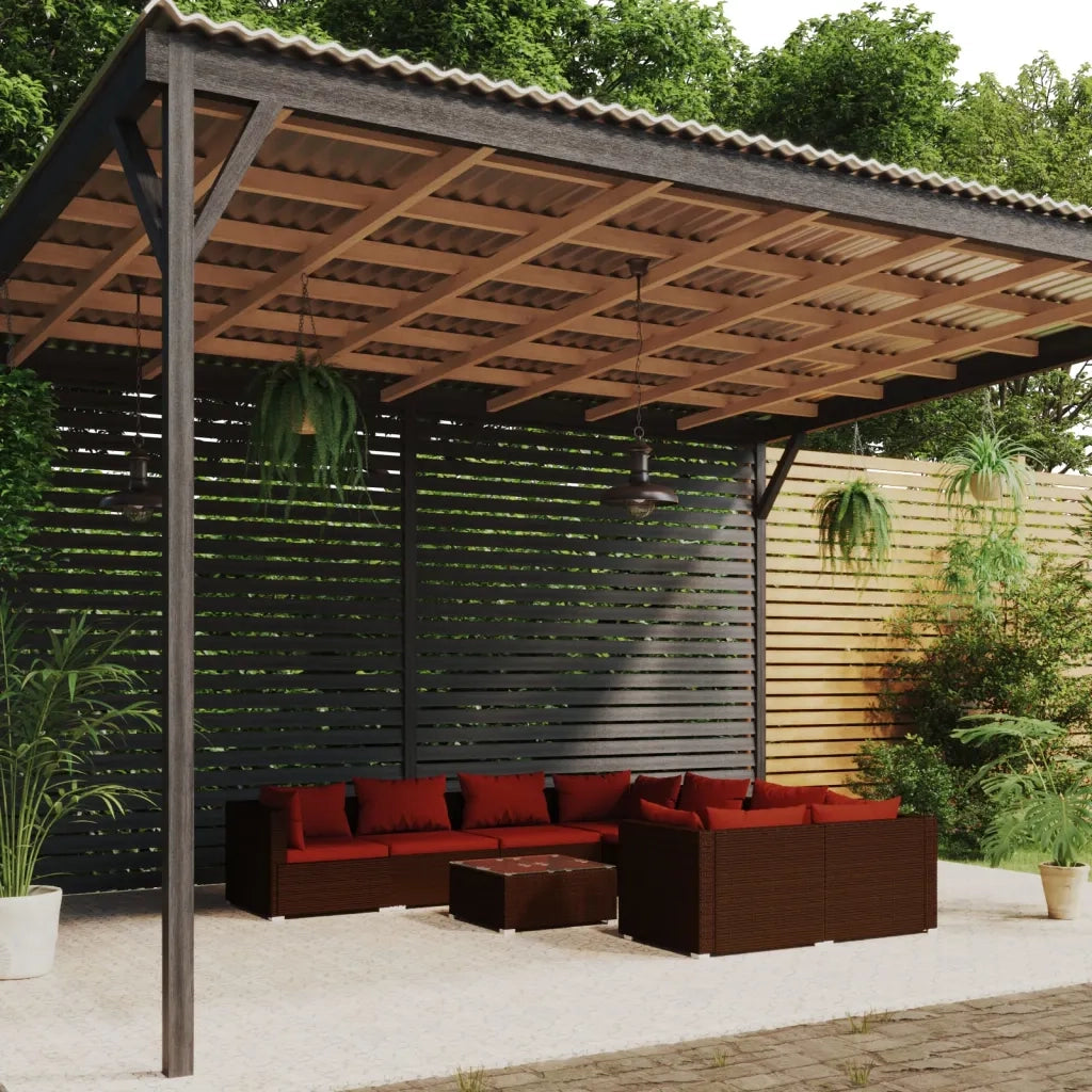 Set Divani da Giardino 9 pz con Cuscini in Polyrattan Marrone cod mxl 37899