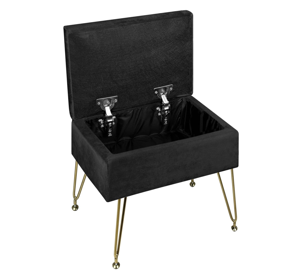Pouf Panca Imbottita Divanetto In Velluto Contenitore PortaOggetti Panca Sgabello A Pie Di Letto Con Gambe In Metallo Dorato Cassapanca Scarpiera Ingresso Legno Massello Panchina  - Nero