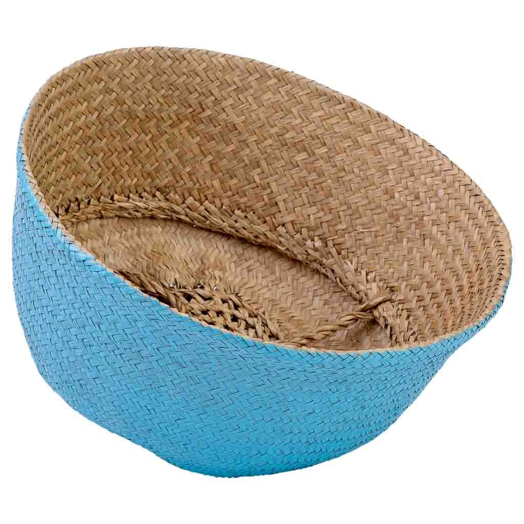 Cestino blu naturale con manici, D35x30/46h cm