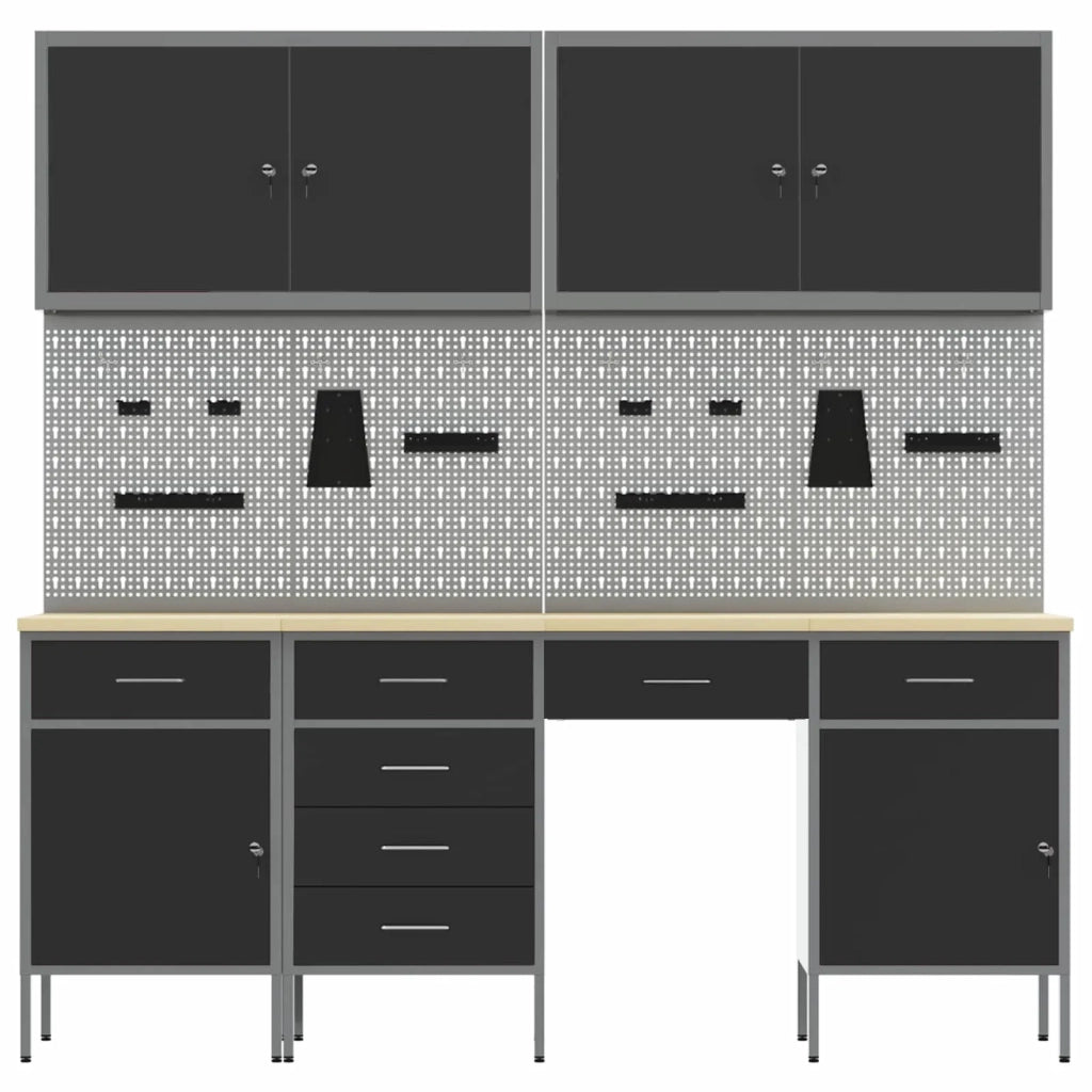 Mobile da lavoro 10 pcs Nero Legno ingegnerizzato e acciaio 3321476