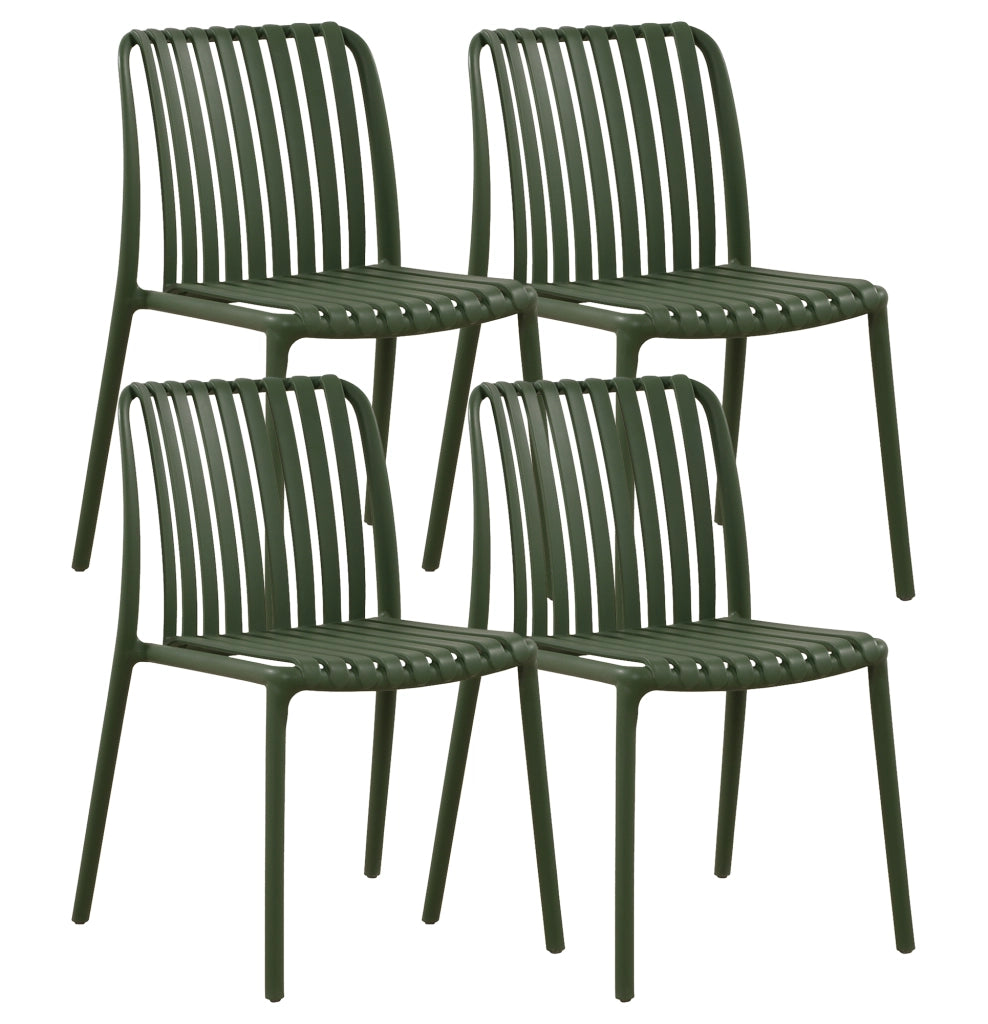 Set 4 Sedie In Polipropilene e Fibra Di Vetro Sedia Cucina Trattamento Uv Antiscolorimento Giardino Interno Esterno Moderne Robuste Resistenti Seduta Terrazzo Soggiorno Bar Ristorante Impilabili Maya-Verde