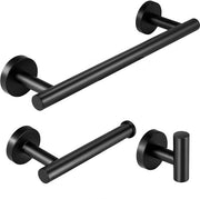 Set di accessori per la camera da bagno - 3 pezzi - Asse da asciugamano/Asse per carta igienica/Gancio - Acciaio inossidabile - Nero opaco - Sostenibile e moderno - Hardware per la camera da bagno