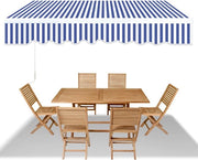 Ombrellone a Knikarm 350 x 300 cm Impermeabile Poliestere 280 g/m² Manuale Terrazza e Balcone Blu e bianche strisce