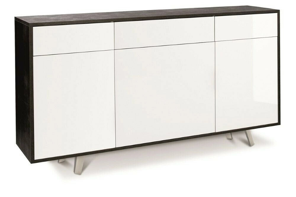 Mobile Madia 3 ante e 3 Cassetti H92 L164 P41 Cm struttura color Nero ossido frontali Bianco Lucido 7076k Sarmog