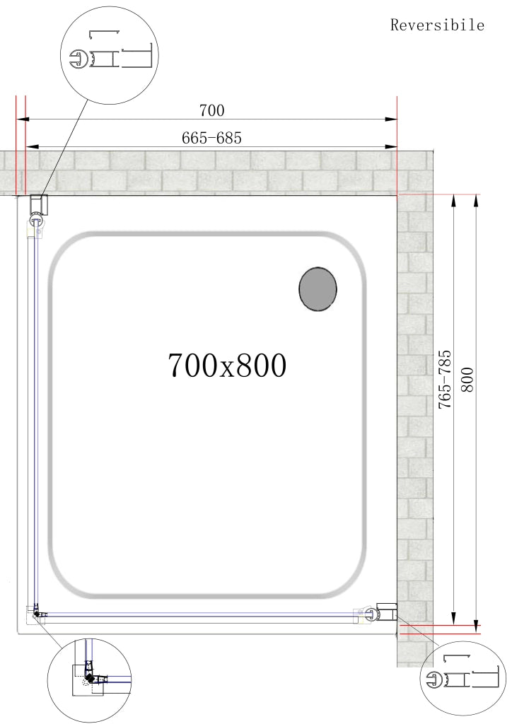 Box Doccia Doppio Battente Angolare Vetro Temperato 8 mm Easy-clean Reversibile 66,5-68,5 x 76,5-78,5 H 200 cm