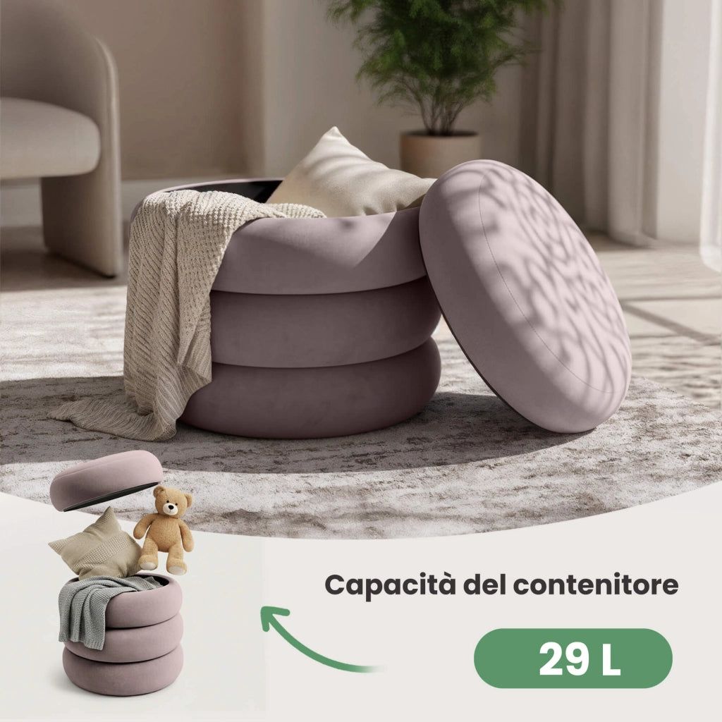 Pouf contenitore cilindrico in velluto 42 cm SNUGGO Rosa Polvere
