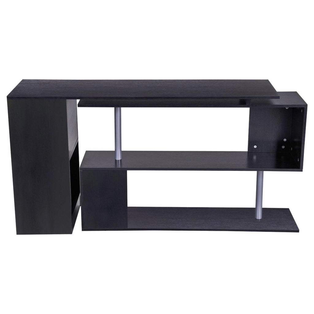 Scrivania Angolare da Ufficio 140x120x78,2 cm con Cassetti e Scaffale Girevole  Nera