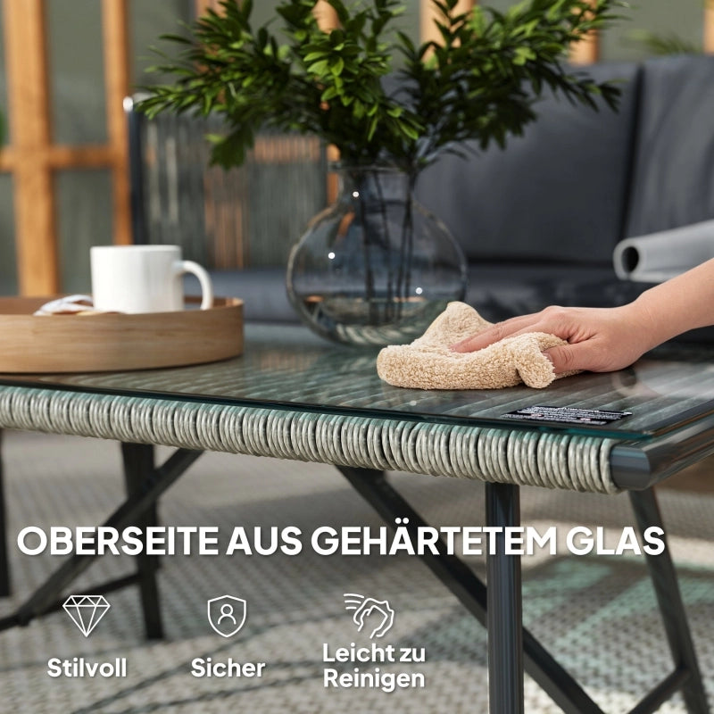 Set da esterno 4 pezzi con divano a 2 posti due poltrone e tavolino in rattan sintetico grigio con cuscini