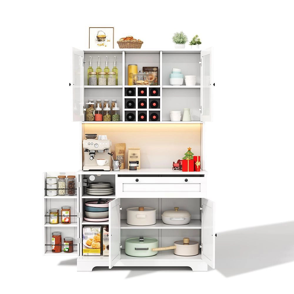 Armadio da cucina alto - Xylo - 180¡Á105¡Á40cm - Vetrina con porta, illuminazione LED e presa di corrente