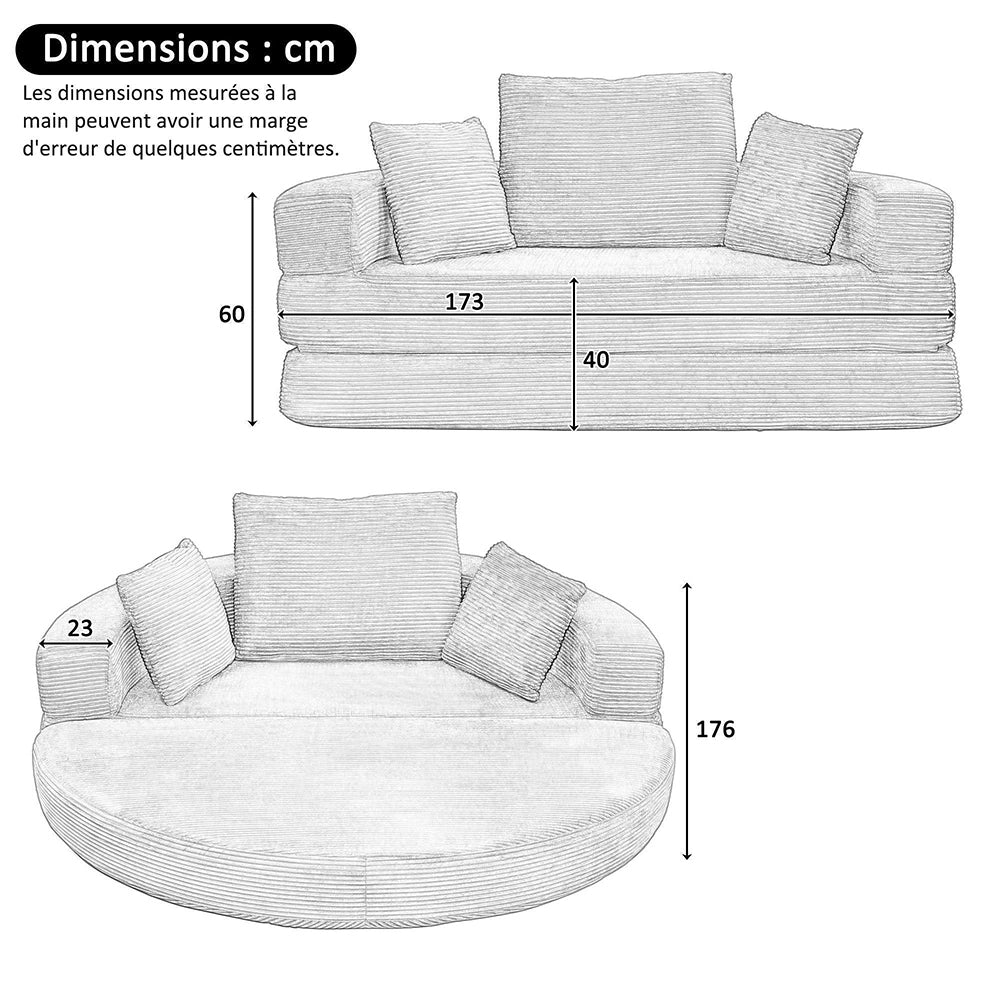 Canap¨¦ letto multifunzionale - Xylo - 173x176 cm - Velours c?tel¨¦ - Modulare