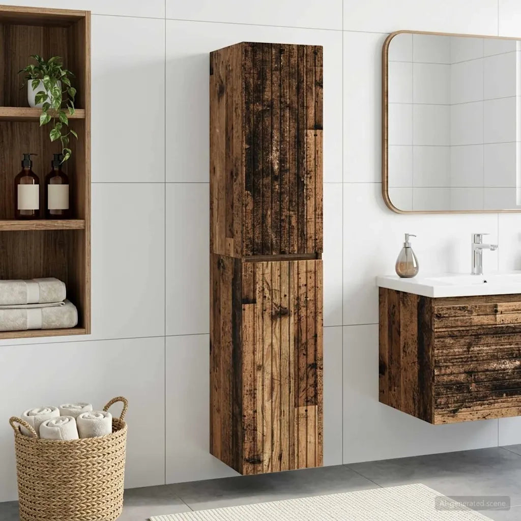 Mobiletto da Bagno a Muro Legno antico 33 x 34,5 x 160 cm