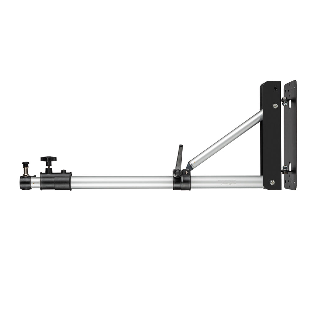 Supporto a parete per illuminazione fotografica 70-120cm, 90 x 700 x 190 mm, max 6 kg, con Spigot, per faretti luci flash studio fotografico