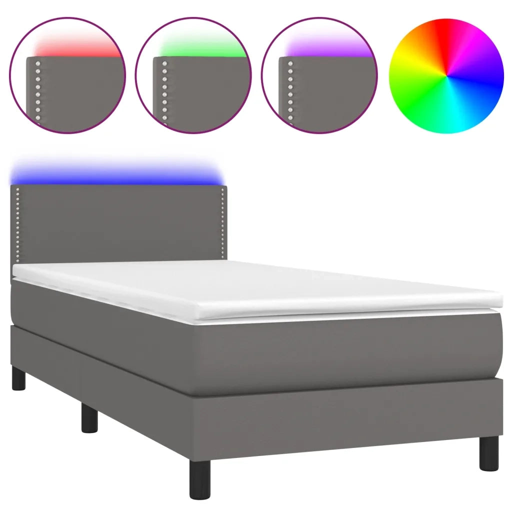 Letto singolo | Letto per adulti | Giroletto Molle con Materasso e LED Grigio 80x200cm Similpelle