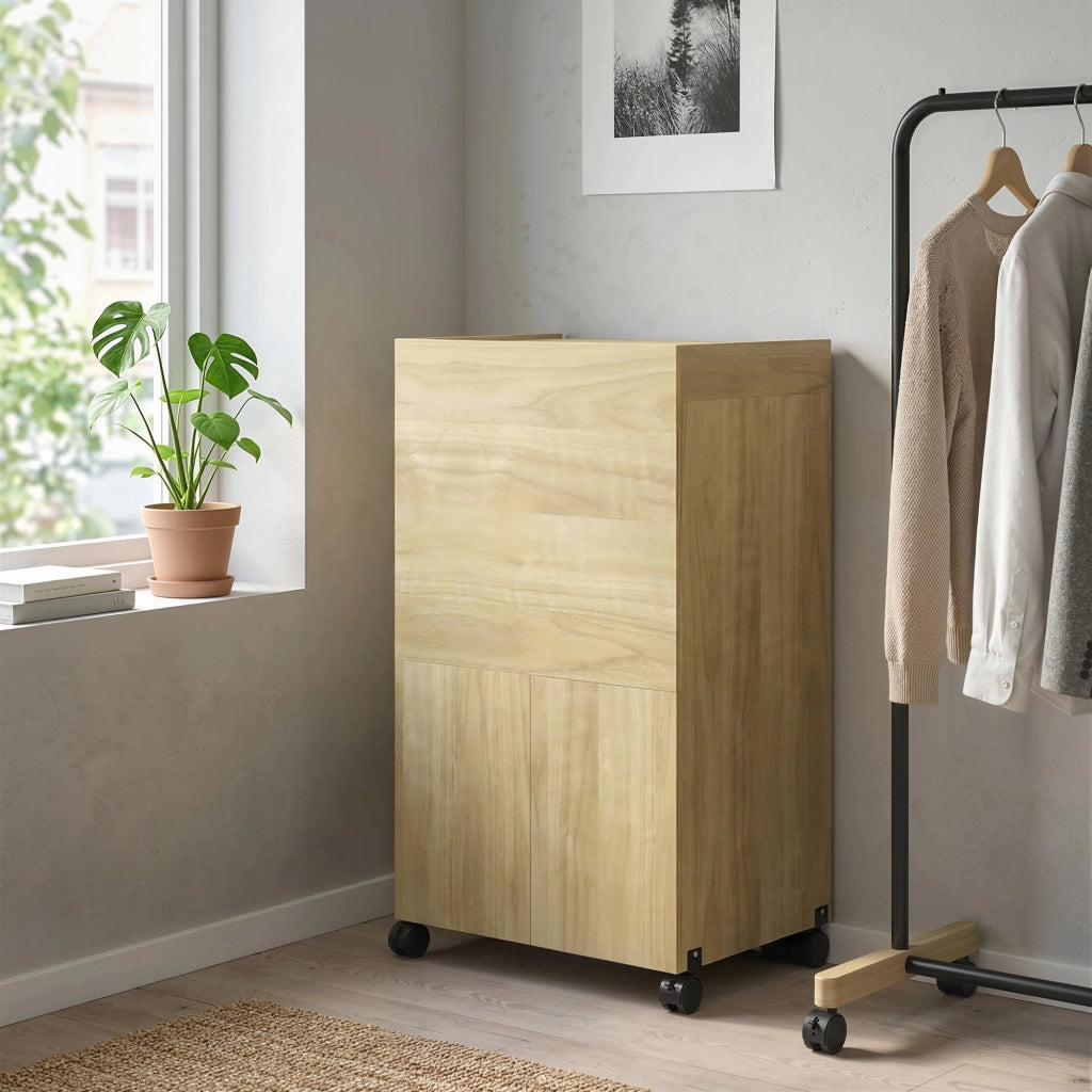Mobile Asse da Stiro Pieghevole con Porta Ferro e Indumenti con Vano Aperto.154x55x87 cm. Legno Naturale
