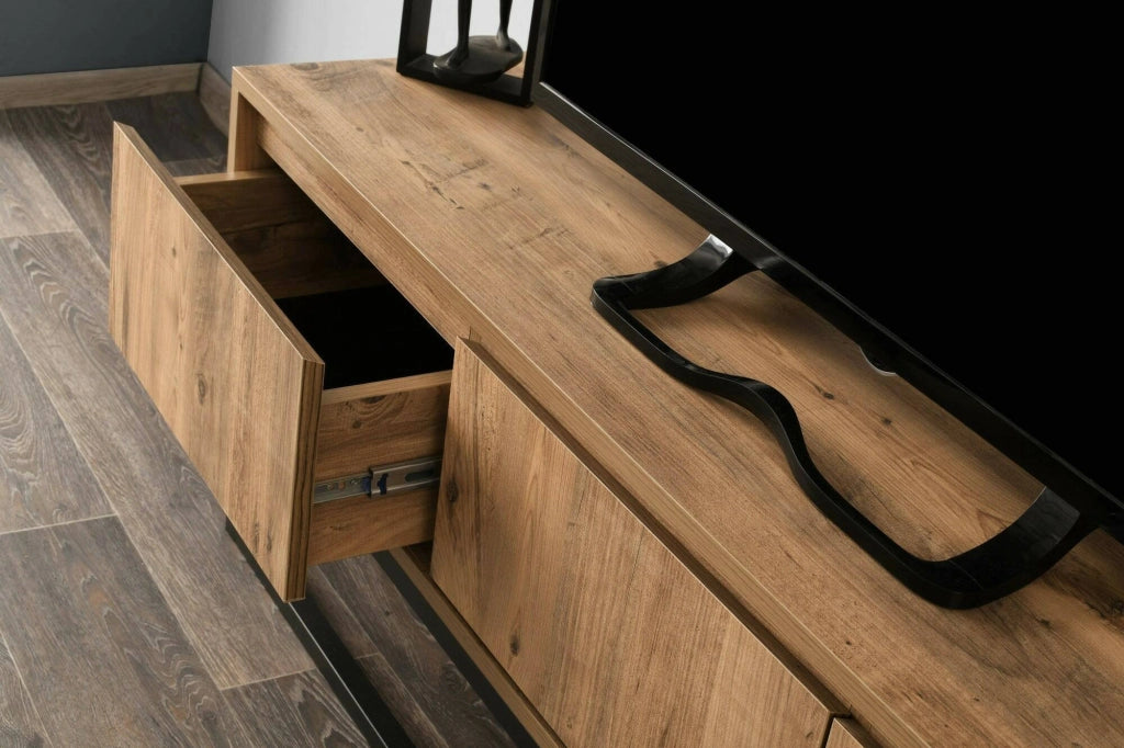 Mobile porta TV Ignazia, Credenza da soggiorno, Armadio basso per TV, Base parete attrezzata, 140x40h50 cm, Quercia e Nero
