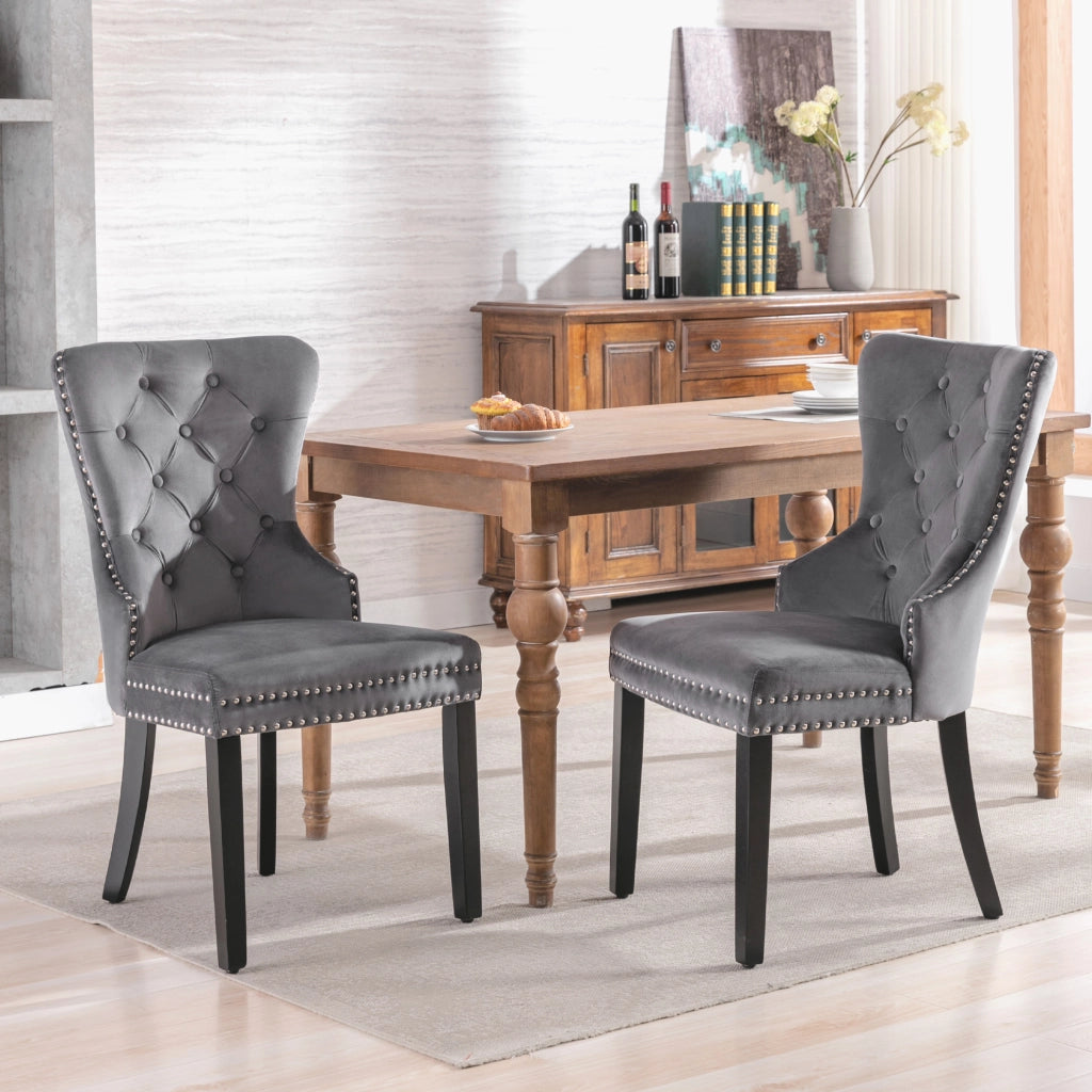 Set di 4 sedie da pranzo imbottite con schienale curvo; in velluto grigio