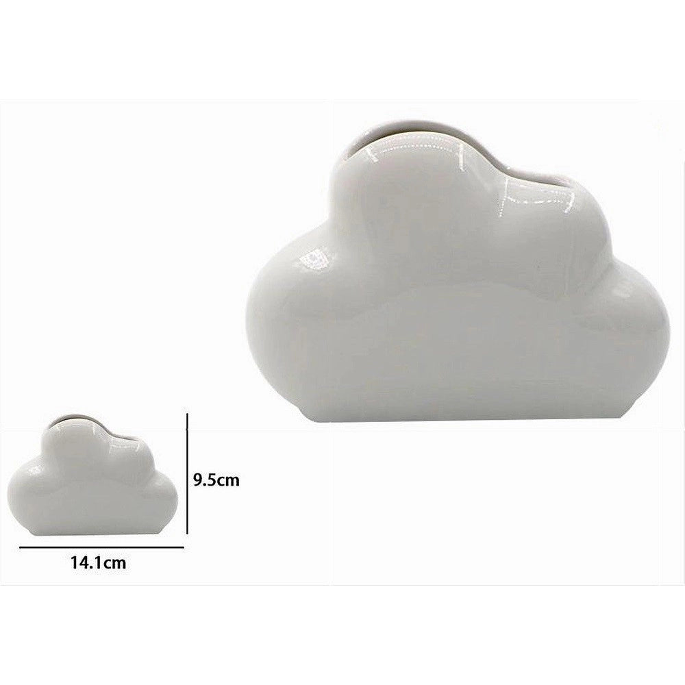 Trade Shop - Porta Spazzolini Bicchiere Dentifricio Bagno Ceramica Bianca Forma Nuvola 79937 -
