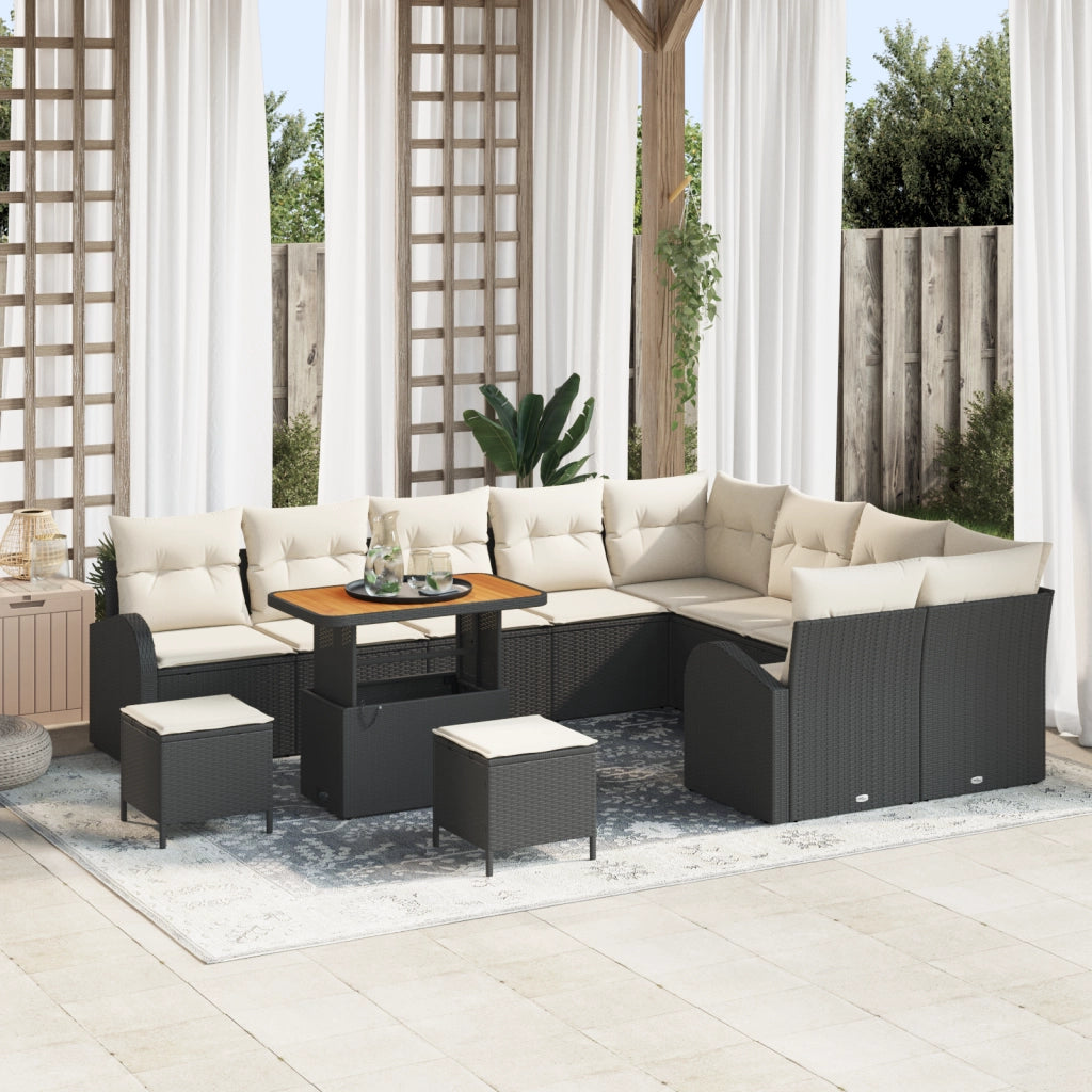 Set di SofÃ  da Giardino  12 Pezzi con Cuscini Nero Polyrattan Acacia