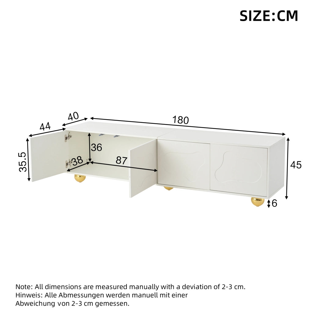 Mobile TV 180x40x45 cm con ante a forma di nuvola in truciolato bianco