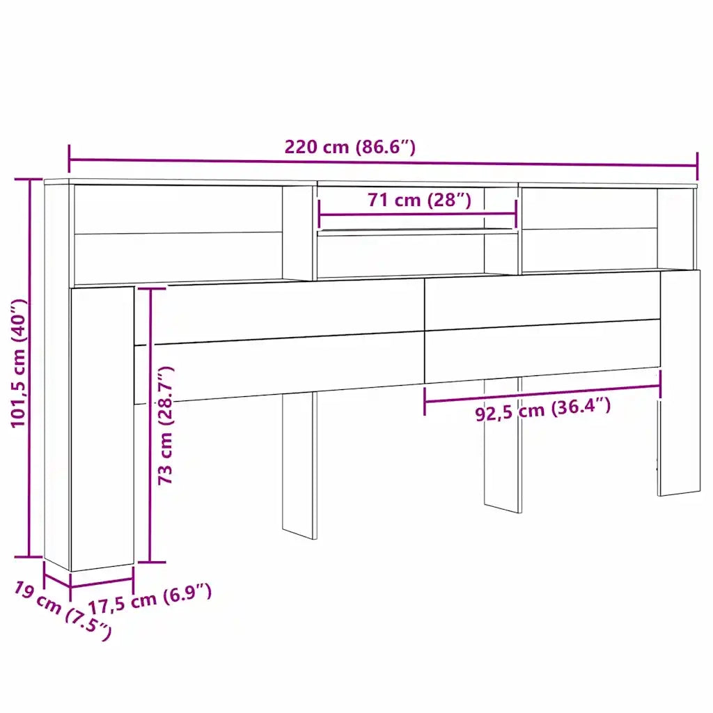 vidaXL Testata del letto rovere artigianale 220 x 19 x 101.5 cm